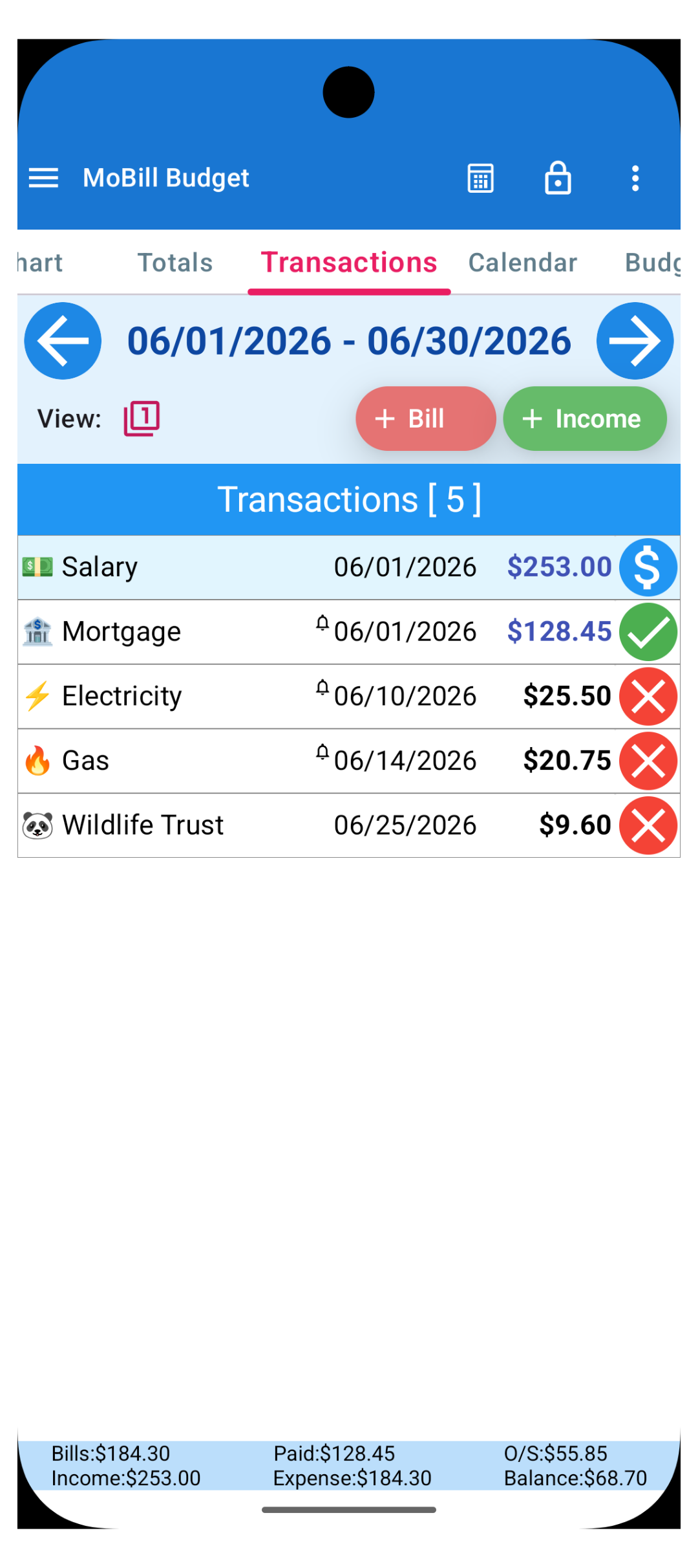 MoBill app screenshot
